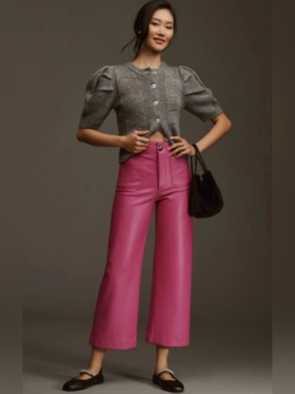 Anthropologie Maeve The Colette Faux Leather Wide Leg Pants Pink 29